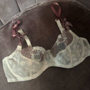Aubade Lace & Tulle Bra in Ivory with Plum Detail – Size 34B